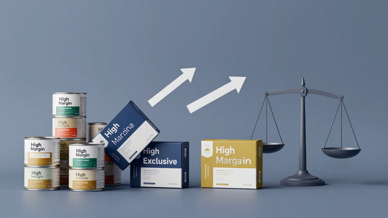 Illustration showing retail shift from mass-market to premium exclusive brands.