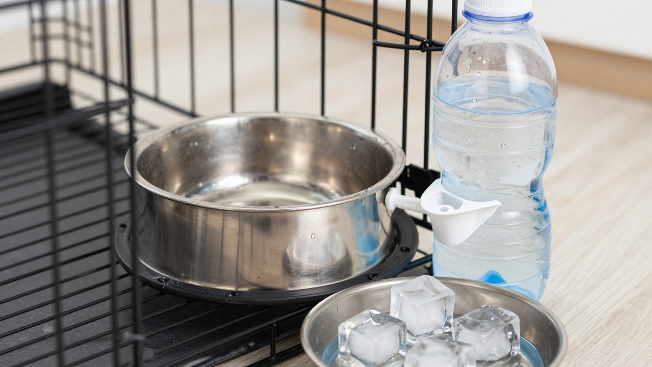 Crate water bottle and ice cubes close-up