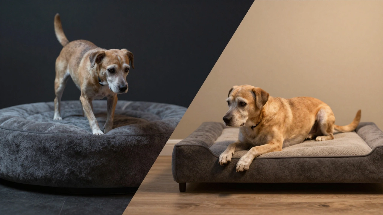 Comparison of senior dog mobility on circle vs square beds