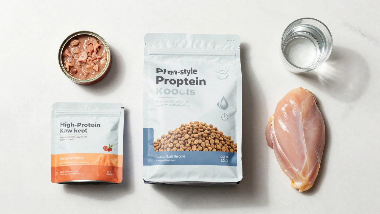 Premium cat food options including wet, dry, and raw