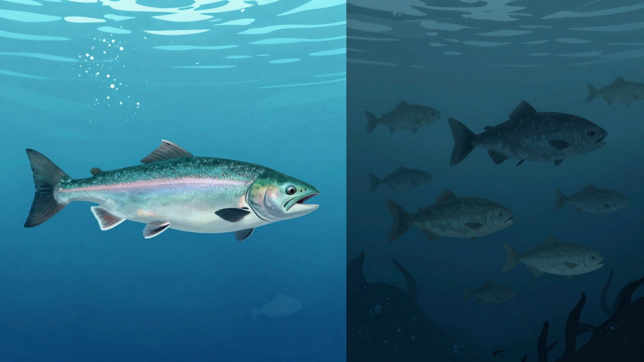 Visual comparison of pure salmon oil versus generic fish oil sources