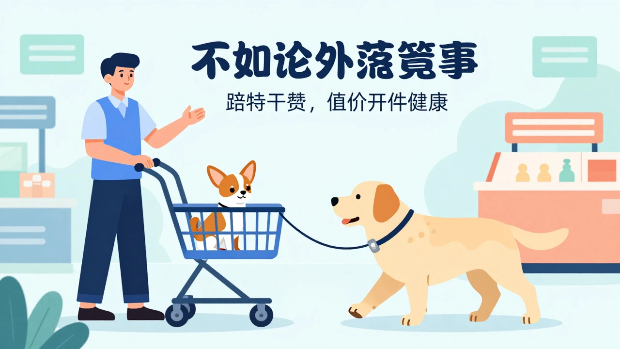 Illustration comparing suitable and unsuitable dogs for shopping carts in stores