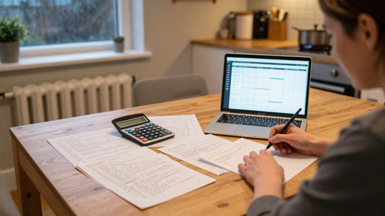 Person planning dog walking schedule at home kitchen table