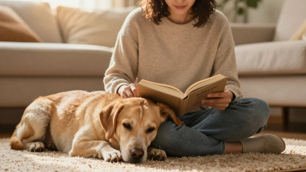 Relaxed dog resting on owner's lap showing established trust