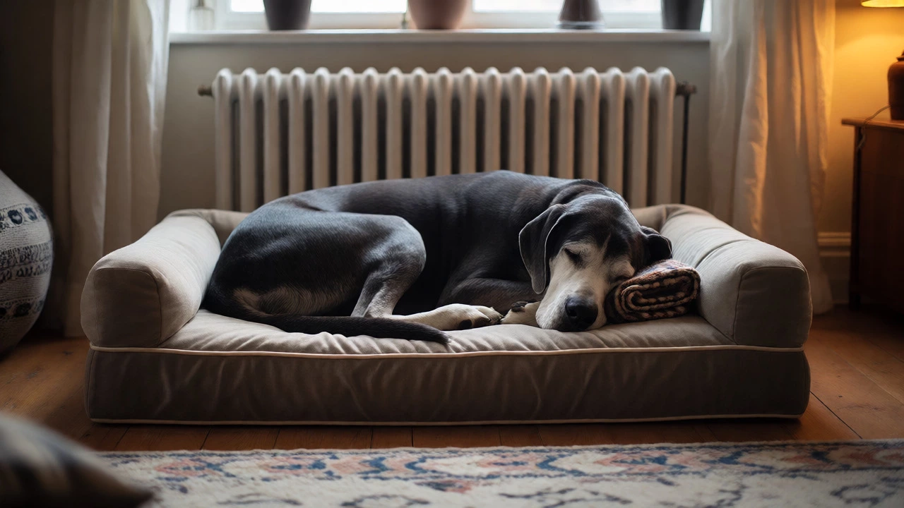 Great Dane resting comfortably on a supportive orthopedic bed